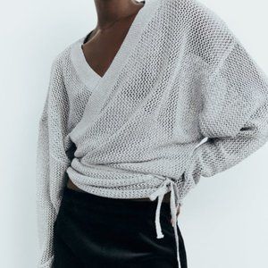 ZARA KNIT WRAP CARDIGAN WITH METALLIC THREAD